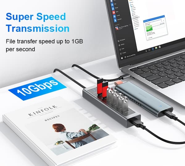 NÖRDIC USB-C Hub 2xUSB-C 10G, 1xUSB-A 10G, 4xUSB-A 5G, 60cm kabel