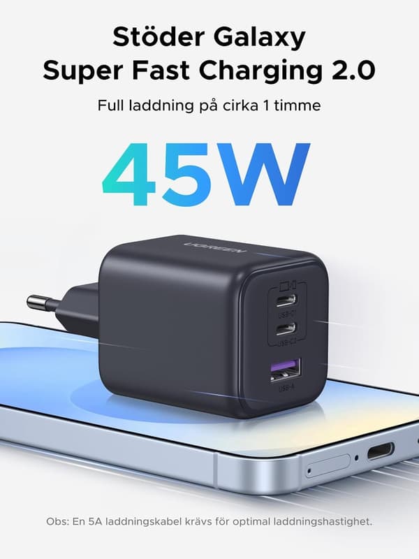 UGREEN 45W USB C Oplader 3-Port, PPS Hurtigoplader