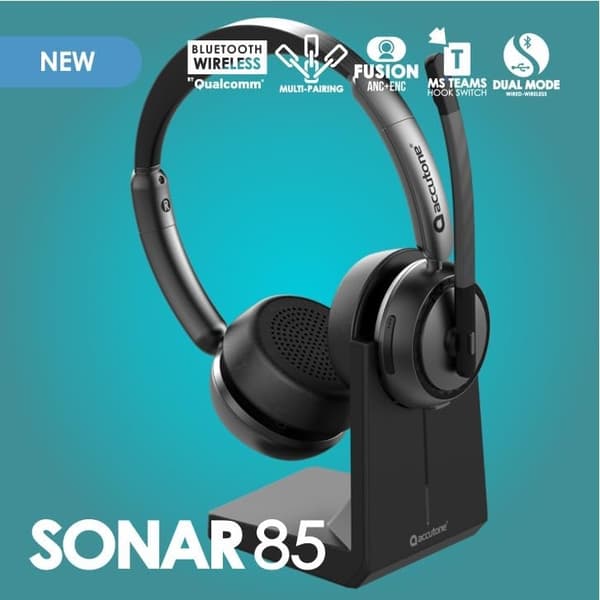 Accutone Sonar 85 Bluetooth Trådløst Headset med mikrofon Bluetooth Headset med Aktiv Støjreduktion