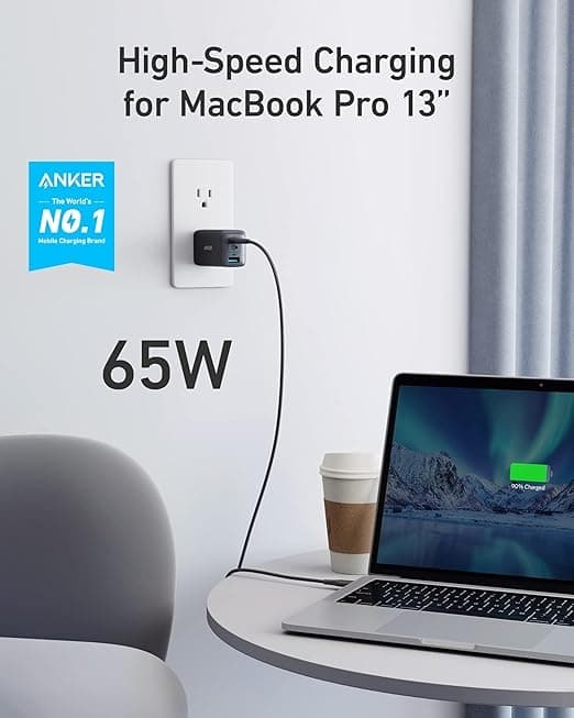 Anker 735 Lader GaNPrime 65W 1x USB-A 2x USB-C strømadapter