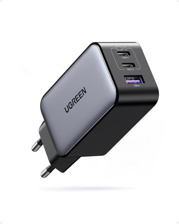 UGREEN Nexode 65W USB-C laddare med 3 portar, 2xUSB-C + 1xUSB-A, PD, PPS och GaN II