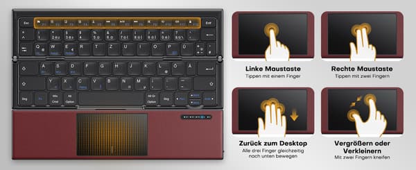 NÖRDIC Foldbart Bluetooth-tastatur US Layout med Touchpad, til iOS Android Windows Laptop PC Tablet Smartphone, Bourgogne