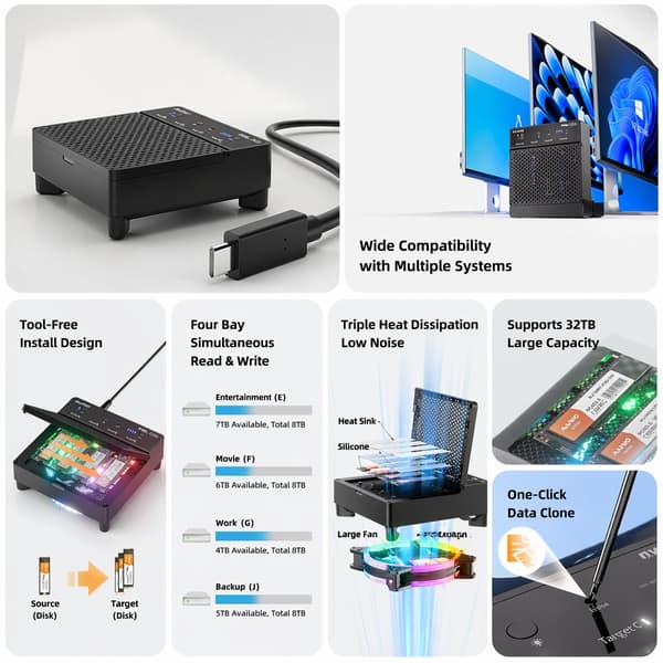 MAIWO Quad bay USB4.0 NVMe -kotelo