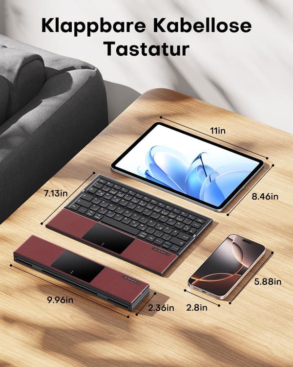 NÖRDIC vikbart Bluetooth-tangentbord med touchpad för iOS, Android, Windows, laptop, PC, surfplatta och smartphone, US-layout