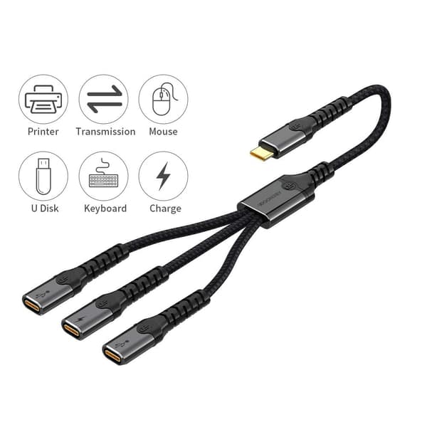 NÖRDIC USB-C Hubb till 1xUSB-C PD60W och 2xUSB-C