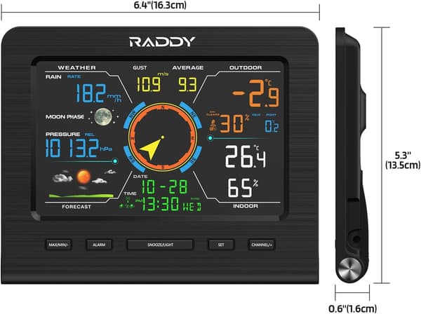 Professionel 13-i-1 Trådløs Vejrstation med Udendørs Sensor, Termometer, Barometer, Hygrometer, Vind- og Regnmåler