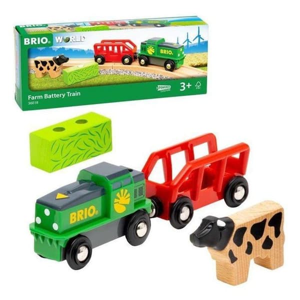 Batteri Farm Train - BRIO - Träkrets - Vagn och magnetlast ingår