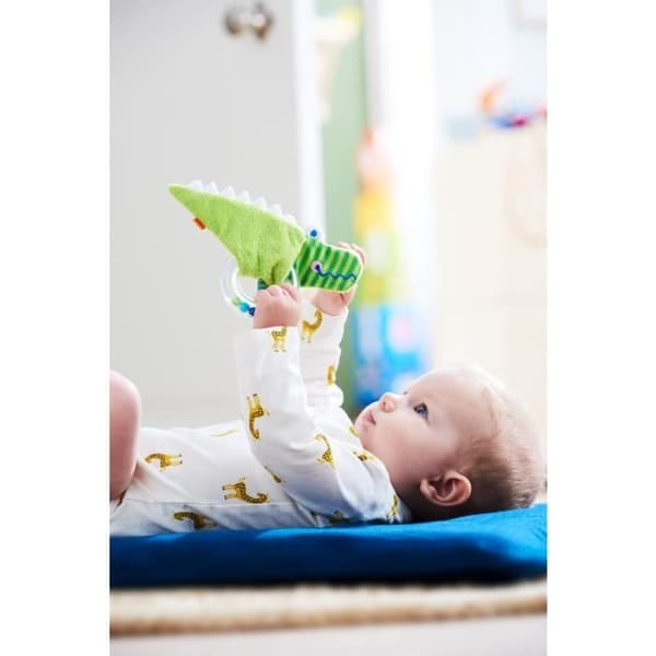 Haba hochet Krokodil 18 cm polyester grön 2 delar