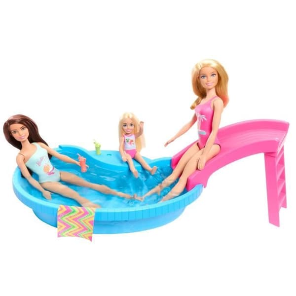 Barbie-docka och tillbehör-Blond dockask med drömpool HRJ74
