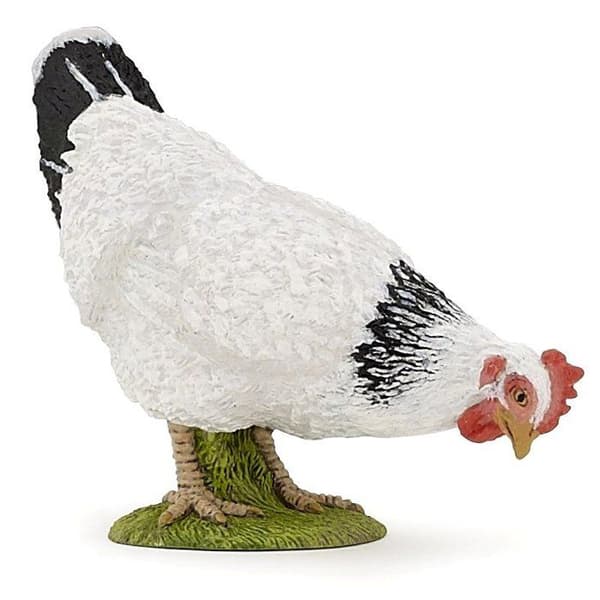 Figur föreställande en vit höns som pickar