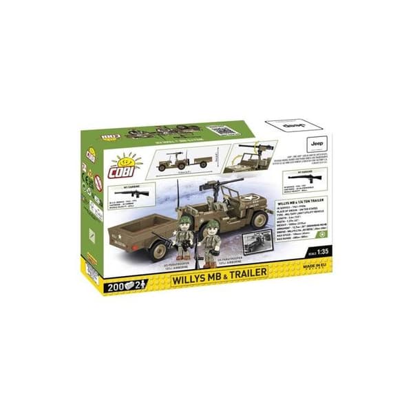 Byggset - COBI - Willys MB & Släp - 200 element - 2 figurer - Brun