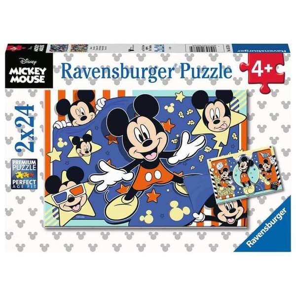 Pussel 2 x 24 bitar: Disney Mickey Mouse: På bio