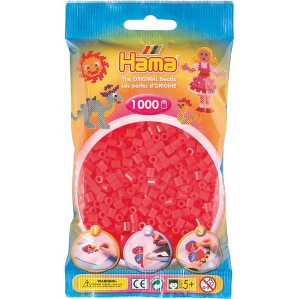 Hama - 1 000 strykpärlor MIDI (Ø5 mm) - Neonröd