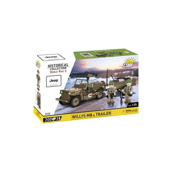 Byggset - COBI - Willys MB & Släp - 200 element - 2 figurer - Brun