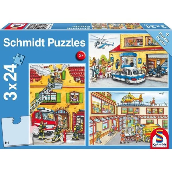 SCHMIDT OCH SPIELE Barnpussel - Brandmän & Polis - 3x24 st