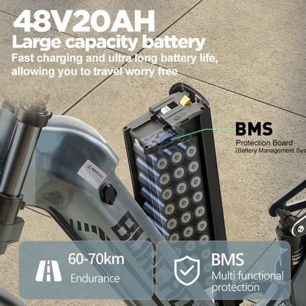 Fällbar elcykel för terräng - BURCHDA - AZ20 - Batteri 48V20AH - Räckvidd 60–70 km - Däck 20×4.0