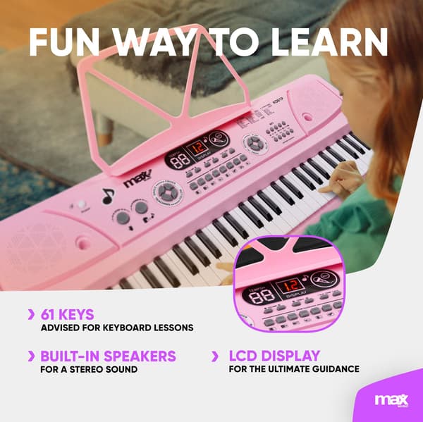 Max KD61P Elektroniskt Keyboard 61 Tangenter med Batteri – Rosa
