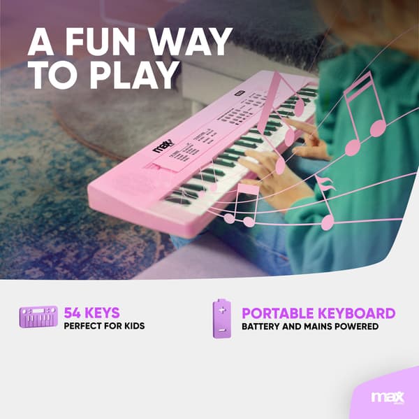Max KD54 Electronic Keyboard 54-keys med batteri Rosa