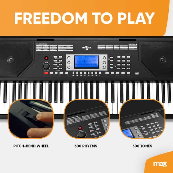 Max Rhapsody61P Electronic Keyboard Pro med 61 Touch Response-tangenter