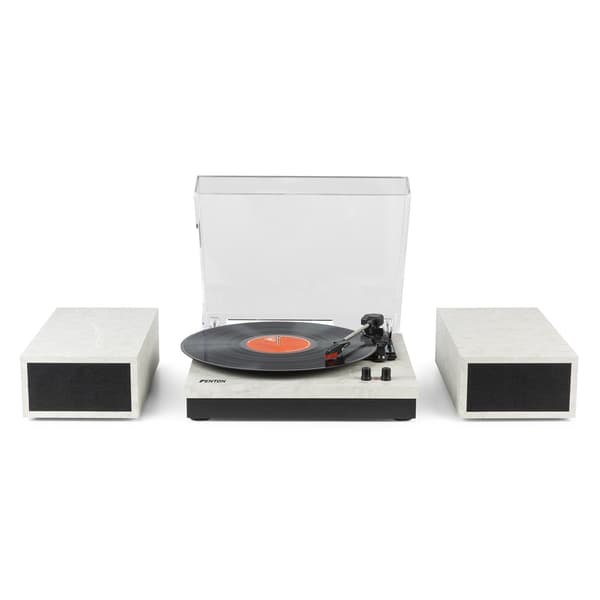 Fenton RP165M stereo skivspelare med Bluetooth och högtalare - vit/ Marmor