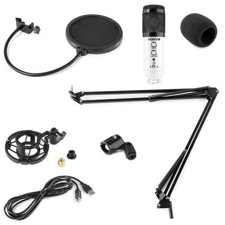 Vonyx CMS320W Studio mikrofon set USB vit färg med ekoeffekt
