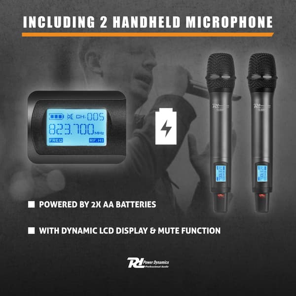 Power Dynamics PD220 2x 80-kanals UHF trådlös mikrofon True Diversity System HH