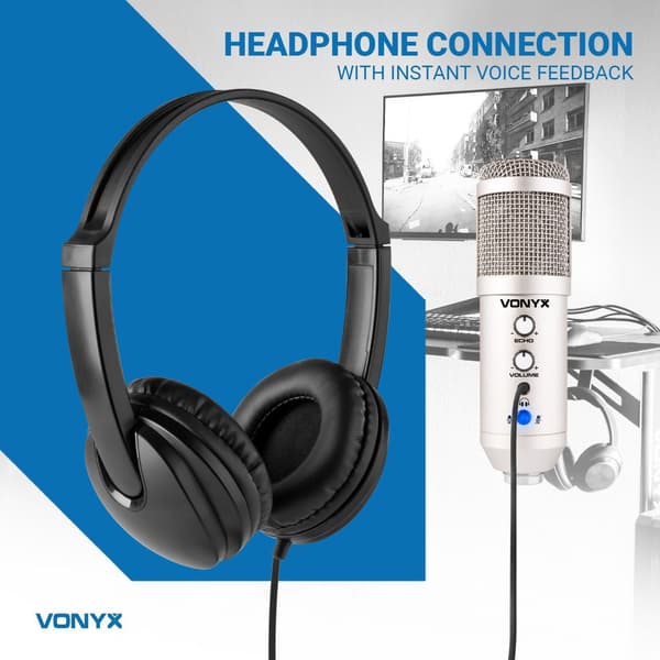 Vonyx CM320S USB Studiomikrofon med bordsställ - Titanium