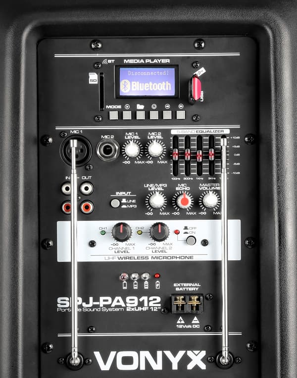 Vonyx SPJ-PA912 Mobile Amp ABS 12" 2 UHF
