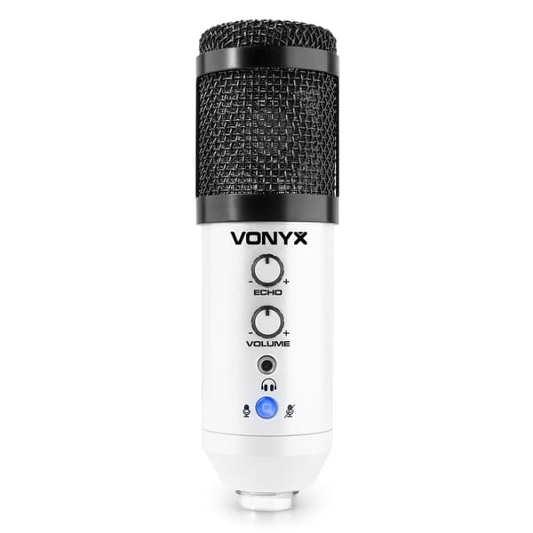 Vonyx CMS320W Studio mikrofon set USB vit färg med ekoeffekt