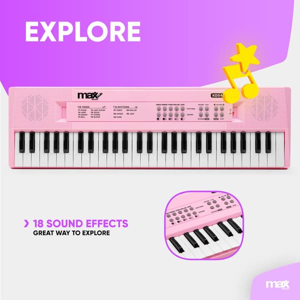 Max KD54 Electronic Keyboard 54-keys med batteri Rosa