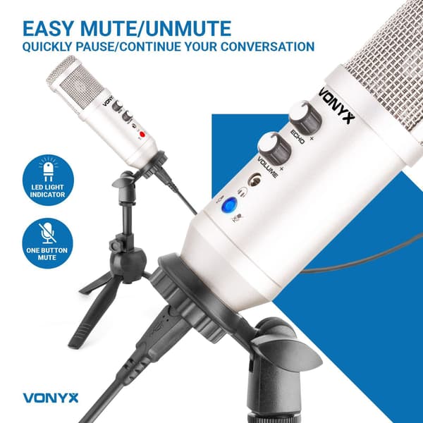 Vonyx CM320S USB Studiomikrofon med bordsställ - Titanium