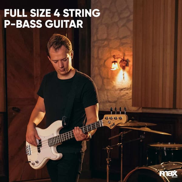 Max Gigkit Basgitarr med 40 Watts förstärkare - Gitarrstativ - Gitarrväska - Vit