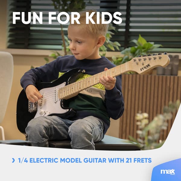 Max GigKit Junior Elgitarrpaket Svart 1/4