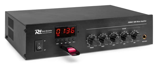 Power Dynamics PDM45 100V Mixer, Förstärkare,45W BT/MP3