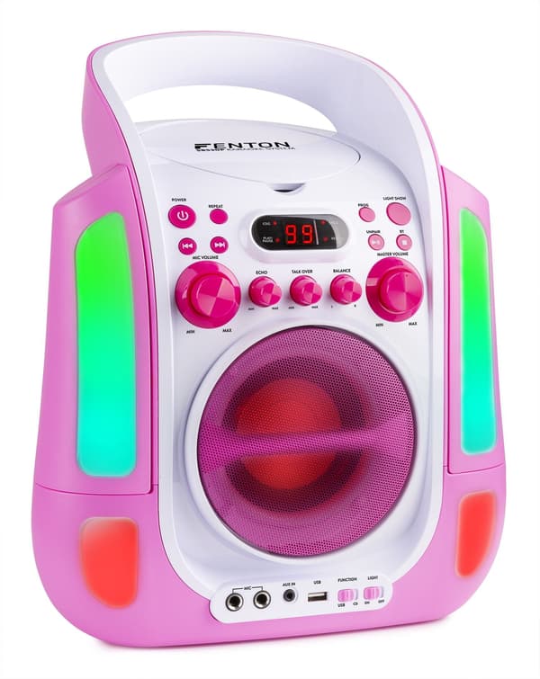FENTON SBS30P Karaoke System med CD , 2 x mikrofoner, Rosa