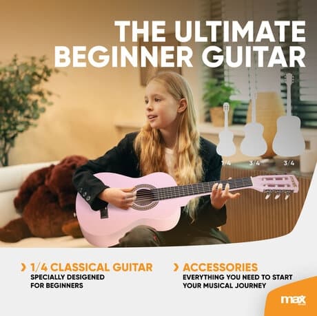 Max SoloArt Junior 1/4 Klassisk Gitarrpaket – Rosa