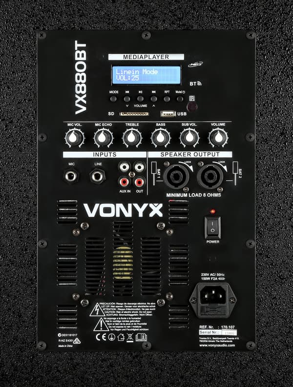 Vonyx VX880BT 2.1 Aktiv system, 15" bas+2 topp