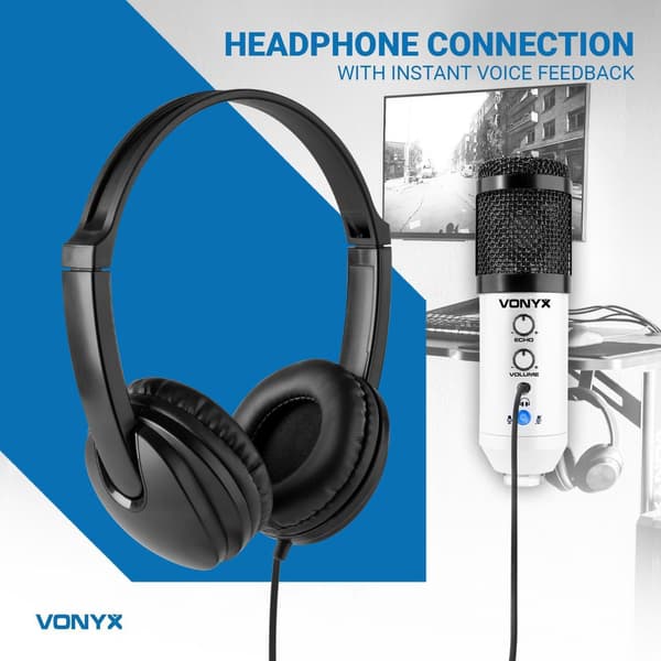 Vonyx CM320W USB Studiomikrofon med bordsställ - Vit