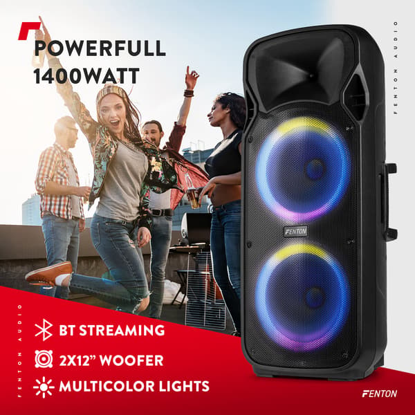 Fenton FT212LED MK2 Bärbart Ljudsystem 2x 12" 1400W peak effekt