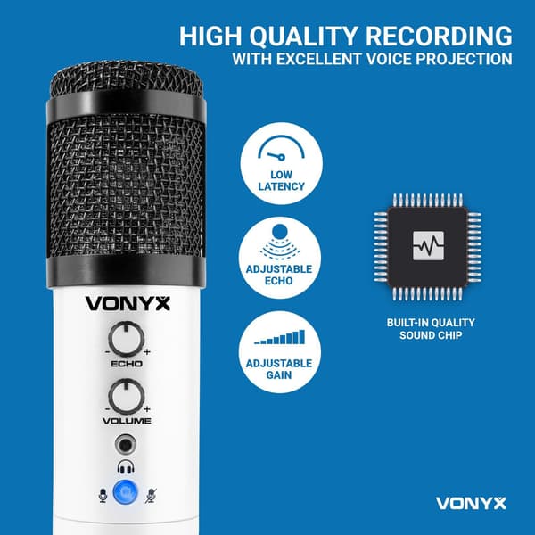 Vonyx CM320W USB Studiomikrofon med bordsställ - Vit