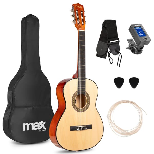 MAX SoloArt Junior 3/4 - Akustisk gitarr ungdom / junior - Komplett startset med tillbehör - Trä