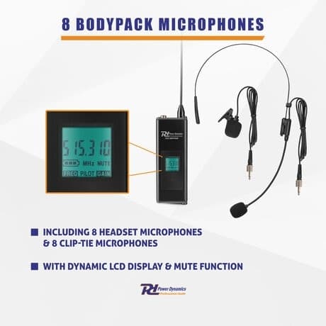 Power Dynamics PD524B UHF trådlös mikrofonset med 4 bodypack-mikrofoner