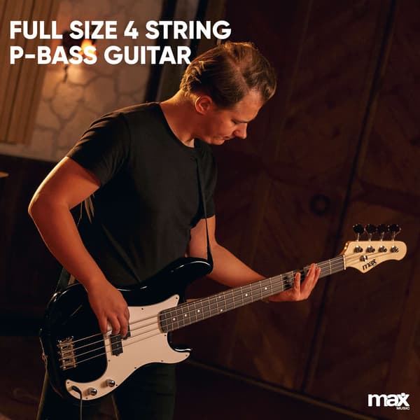 Max Gigkit basgitarr med 40 Watts förstärkare - Gitarrstativ - Gitarrväska - Svart