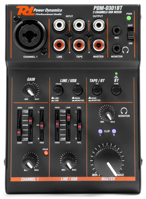 Power Dynamics PDM-D301BT Mixer 3CH/EQ/USB/BT