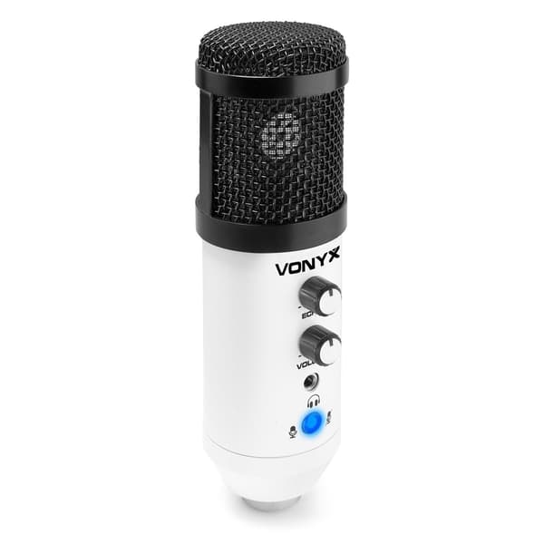 Vonyx CMS320W Studio mikrofon set USB vit färg med ekoeffekt