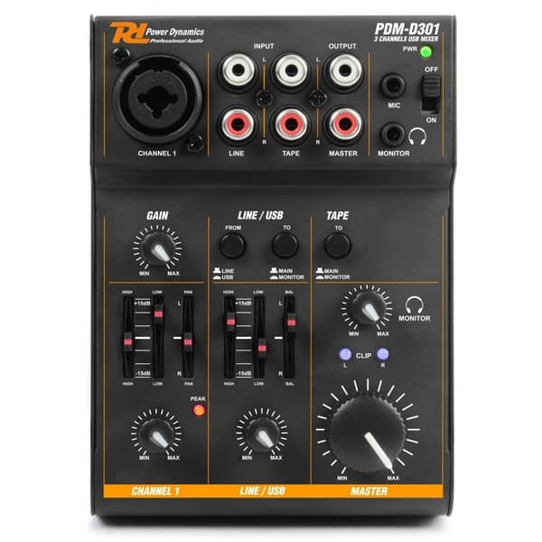 Power Dynamics PDM-D301 Mixer 3kanaler/EQ/USB