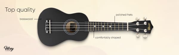 UKEY Ukulele set Soprano 21" Svart