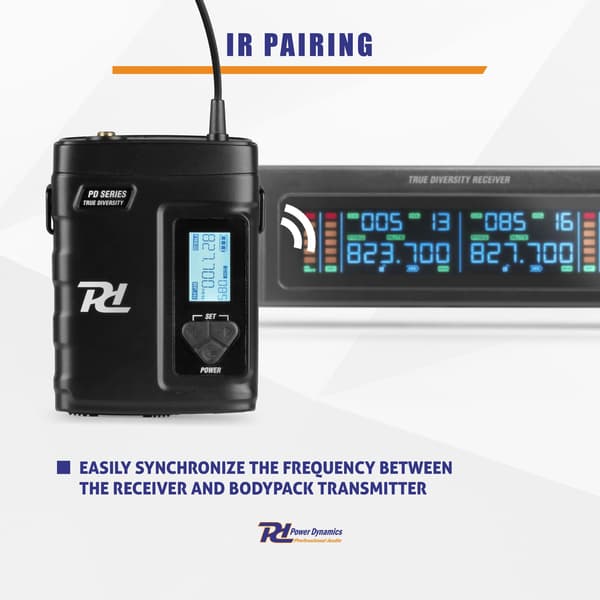 Power Dynamics PD220B 2x 80-kanals UHF trådlös mikrofon True Diversity System BP