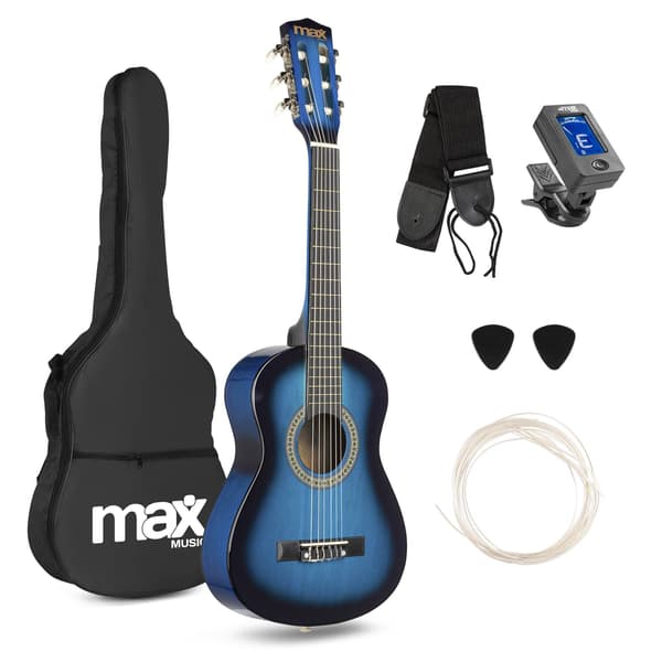 Max SoloArt Junior barngitarr 1/4 Klassisk Gitarrpaket Blå