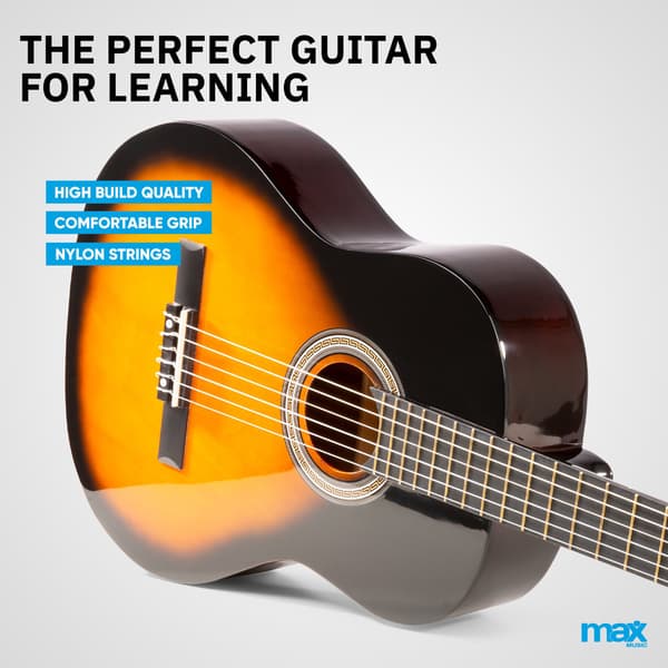 MAX SoloArt klassisk akustisk gitarr (39") Startset - Sunburst